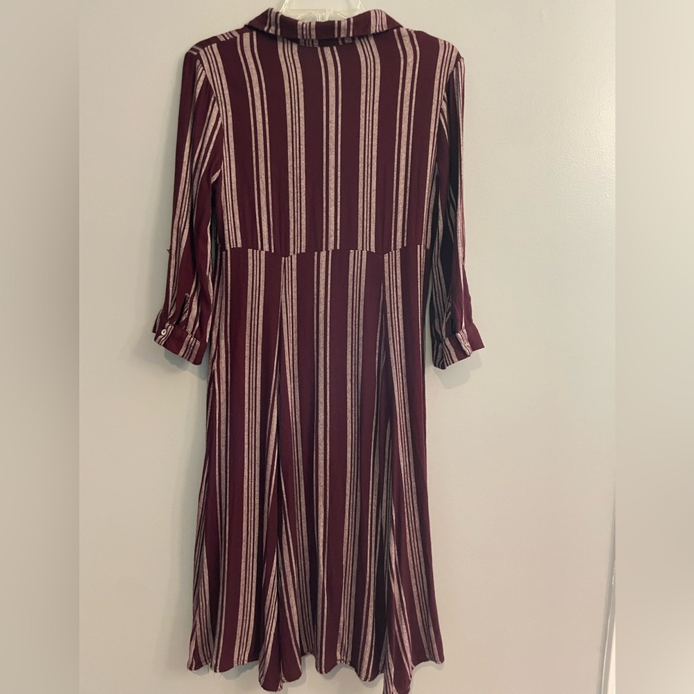 Altar’d State Striped Button Down Burgundy Retro Pin Up Midi Dress - Picture 8 of 11